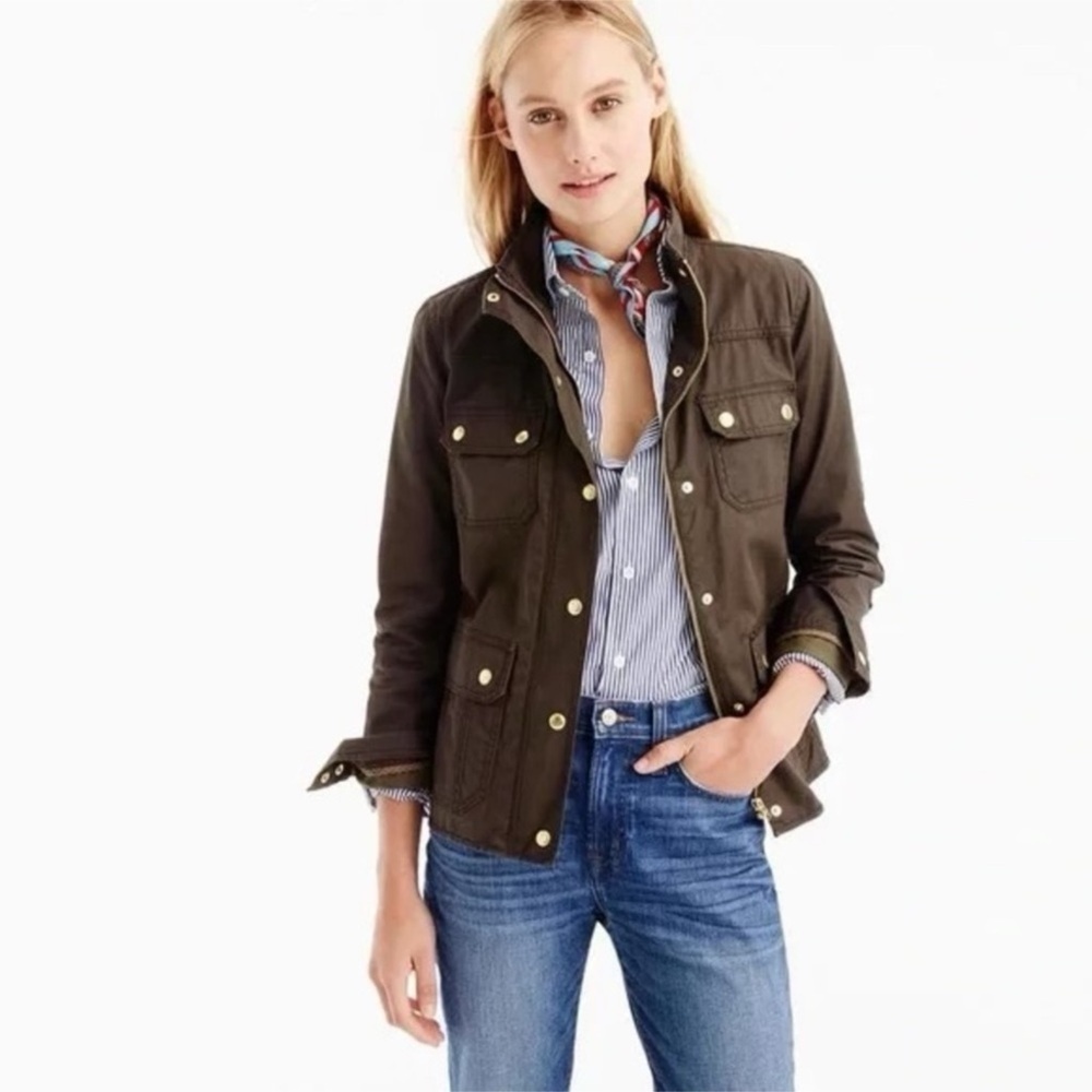J.Crew Resin Coated Downtown Field Jacket Mossy Brown Size Small Petite